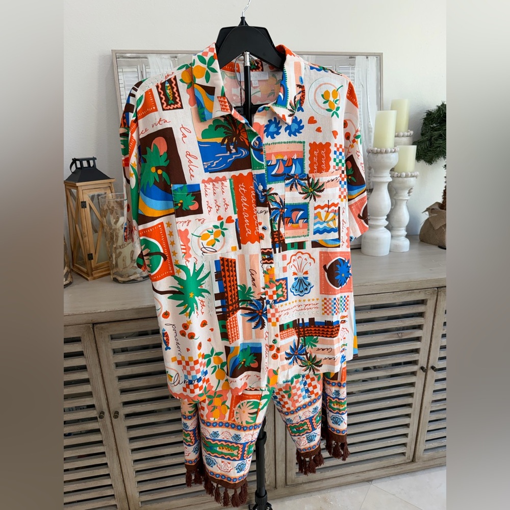 Sugarlips Vibrant Tropical Patchwork Button-Up Set